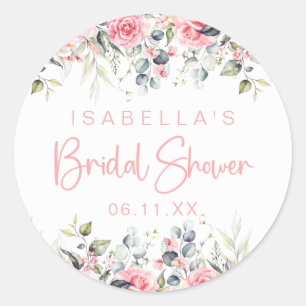 Elegant Blush Pink Floral Bridal Shower Classic Round Sticker