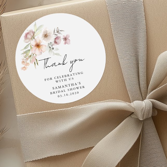 Elegant Blush Pink Floral Bridal Shower  Classic Round Sticker (Creator Uploaded)