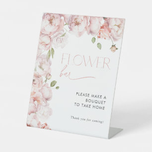 Elegant Blush Pink Floral Bridal Shower Flower Bar Pedestal Sign