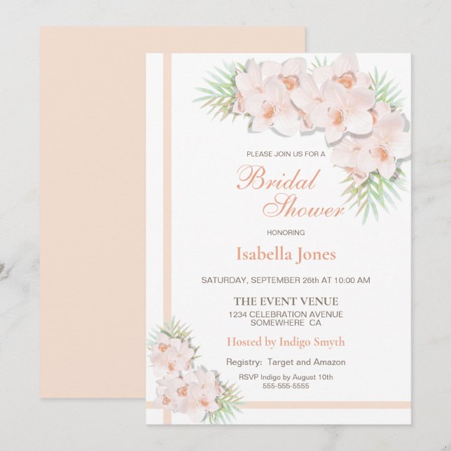 Elegant Blush Pink Floral Bridal Shower Invitation (Front/Back)