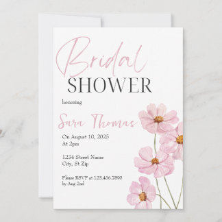 Elegant Blush Pink Floral Bridal Shower Invitation