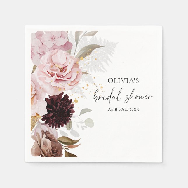 Elegant Blush Pink Floral Bridal Shower  Napkin (Front)