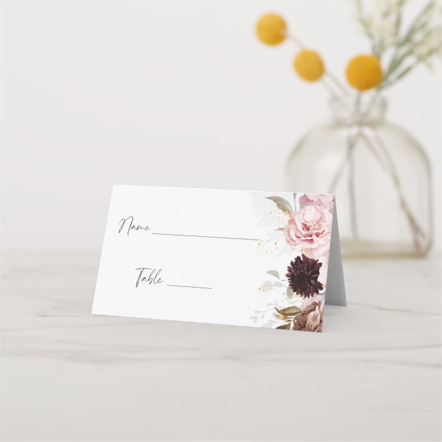Elegant Blush Pink Floral Bridal Shower Seating Place Card (Front)