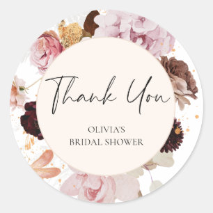 Elegant Blush Pink Floral Bridal Shower Thank You Classic Round Sticker