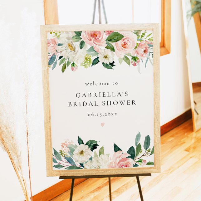 Elegant Blush Pink Floral Bridal Shower Welcome Poster (Creator Uploaded)