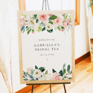 Elegant Blush Pink Floral Bridal Tea Welcome Poster