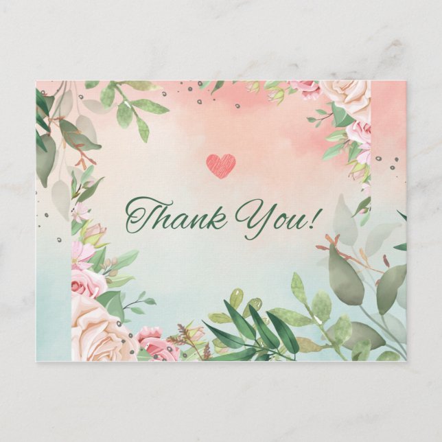 Elegant Blush Pink Floral Bridal thank you card (Front)