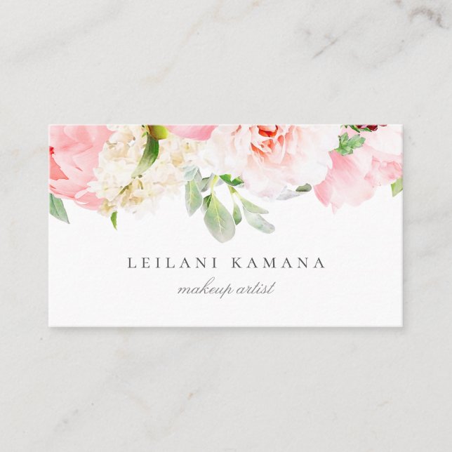 Elegant Blush Pink Floral Business Card (Front)