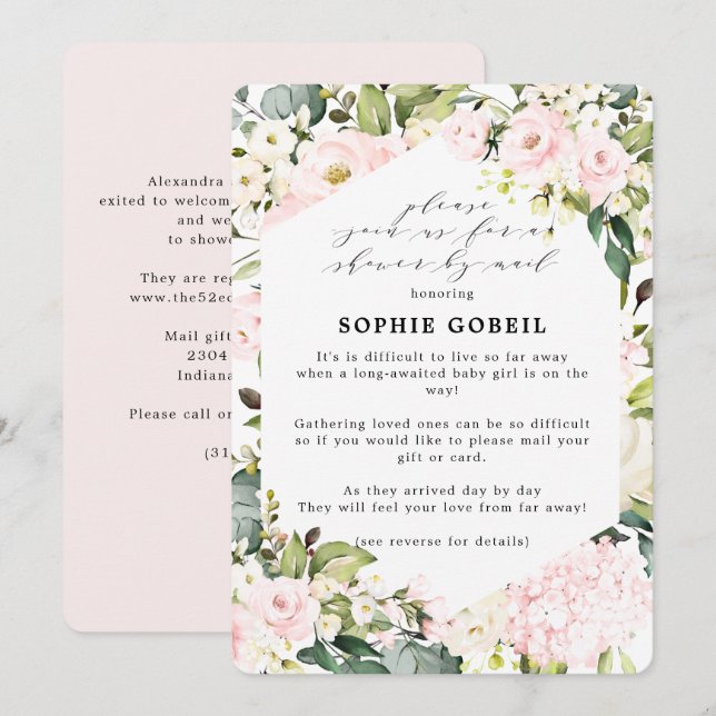 Elegant Blush Pink Floral By Mail Baby Shower Invitation (Front/Back)