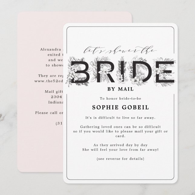 Elegant Blush Pink Floral By Mail Bridal Shower Invitation (Front/Back)