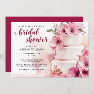 Elegant Blush Pink Floral Cake Bridal Shower  Invitation