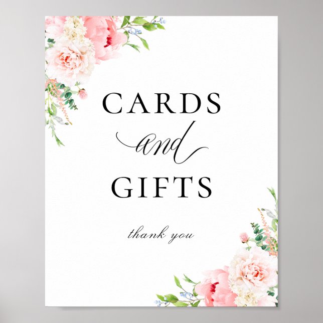 Elegant Blush Pink Floral Cards Gifts Sign (Front)
