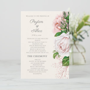 Elegant Blush Pink Floral Cream Wedding Program Programme