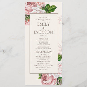 Elegant Blush Pink Floral Cream Wedding Program Programme