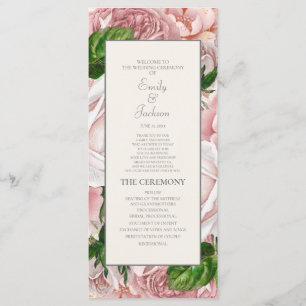 Elegant Blush Pink Floral Cream Wedding Program Programme