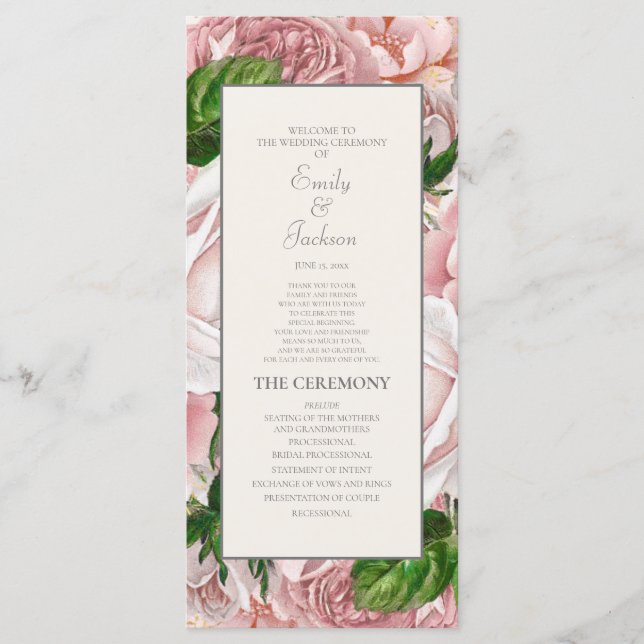 Elegant Blush Pink Floral Cream Wedding Program Programme (Front)