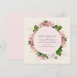 Elegant Blush Pink Floral Cream Wedding Save Date Invitation