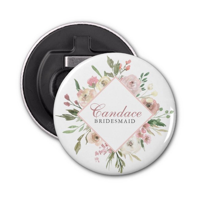 Elegant Blush Pink Floral Custom Bridal Party Bottle Opener (Front)