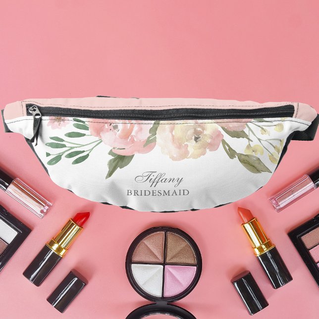 Elegant Blush Pink Floral Custom Bridal Party Bum Bags (Creator Uploaded)