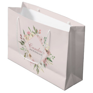 Elegant Blush Pink Floral Custom Bridal Party Large Gift Bag