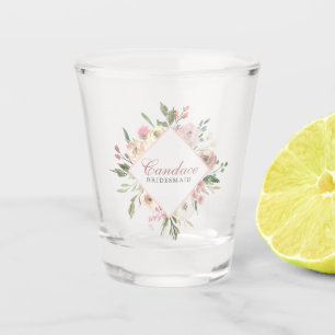 Elegant Blush Pink Floral Custom Bridal Party Shot Glass