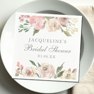 Elegant Blush Pink Floral Custom Bridal Shower Napkin