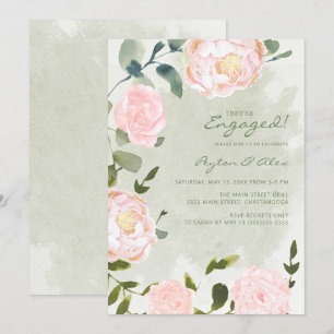 Elegant Blush Pink Floral Engagement Invitation
