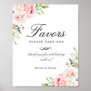 Elegant Blush Pink Floral Favor Wedding Sign