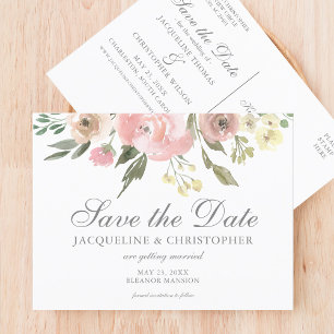 Elegant Blush Pink Floral Garden Save the Date Postcard