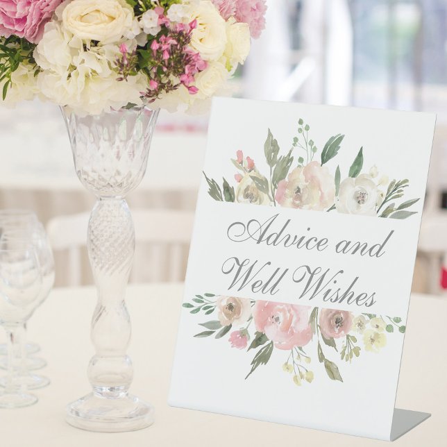 Elegant Blush Pink Floral Garden Wedding Advice Pedestal Sign (Creator Uploaded)