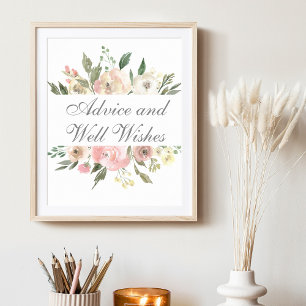 Elegant Blush Pink Floral Garden Wedding Advice Poster