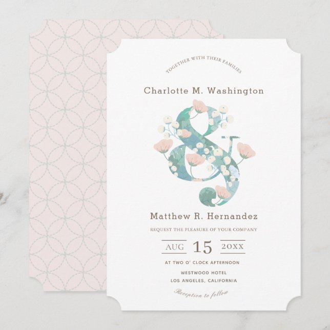 Elegant Blush Pink Floral Garden Wedding Invitation (Front/Back)