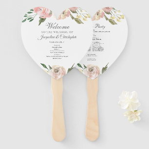 Elegant Blush Pink Floral Garden Wedding Program Hand Fan