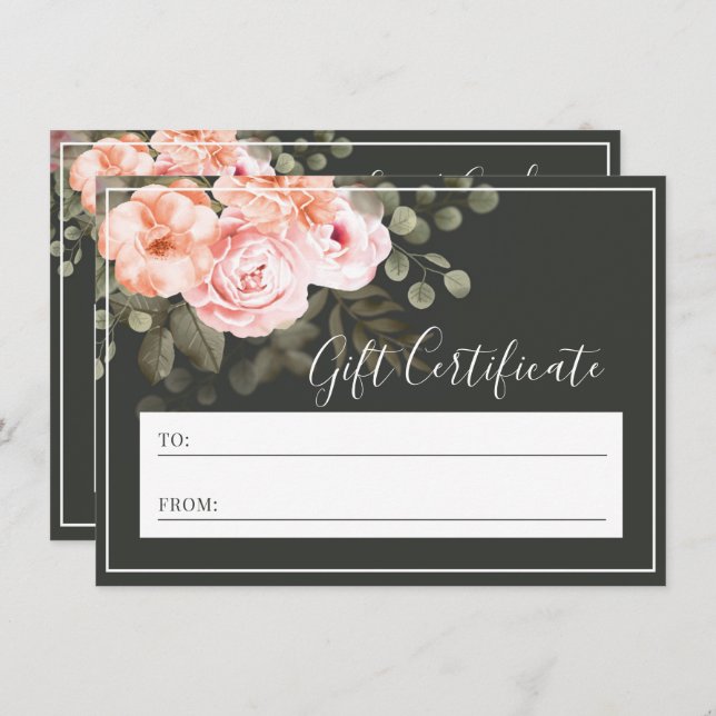 Elegant Blush Pink Floral Gift Certificate Card (Front/Back)