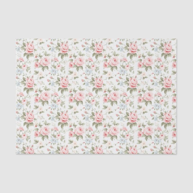 Elegant Blush Pink Floral Gift wrap Tissue Paper (Front)