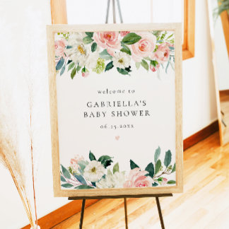 Elegant Blush Pink Floral Girl Baby Shower Welcome Poster