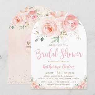 Elegant Blush Pink Floral Gold Bridal Shower Arch Invitation