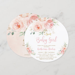 Elegant Blush Pink Floral Gold Girl Baby Shower Invitation