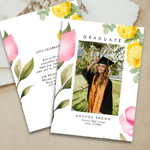 Elegant Blush Pink Floral Graduation Class 2025 Invitation