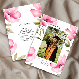 Elegant Blush Pink Floral Graduation Class 2025 Invitation
