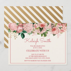 Elegant Blush Pink Floral Graduation Party Invitation
