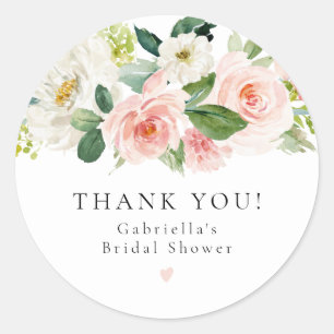 Elegant Blush Pink Floral Greenery Bridal Shower Classic Round Sticker