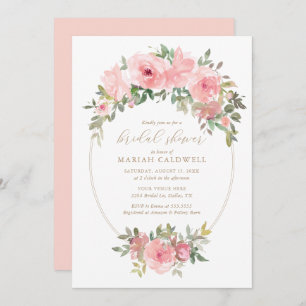 Elegant Blush Pink Floral Greenery Bridal Shower Invitation