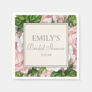 Elegant Blush Pink Floral Greenery Bridal Shower Napkin