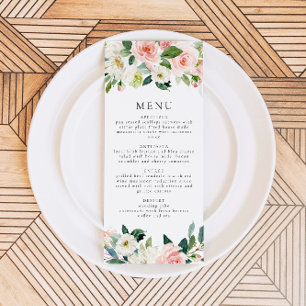 Elegant Blush Pink Floral Greenery Dinner Menu Invitation