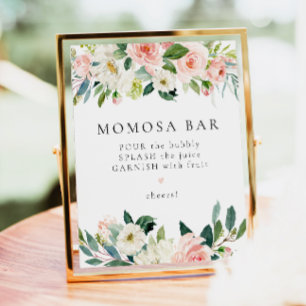 Elegant Blush Pink Floral Greenery Momosa Bar Sign