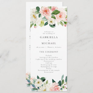 Elegant Blush Pink Floral Greenery Wedding Program Invitation