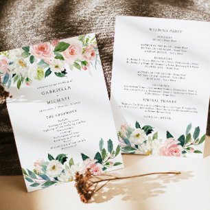 Elegant Blush Pink Floral Greenery Wedding Program Invitation