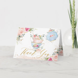 Elegant Blush Pink Floral High Tea Party Birthday Thank You Card