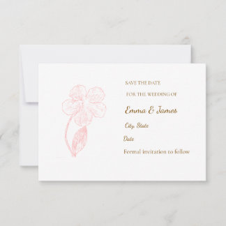Elegant Blush Pink Floral Line Art Save the Date